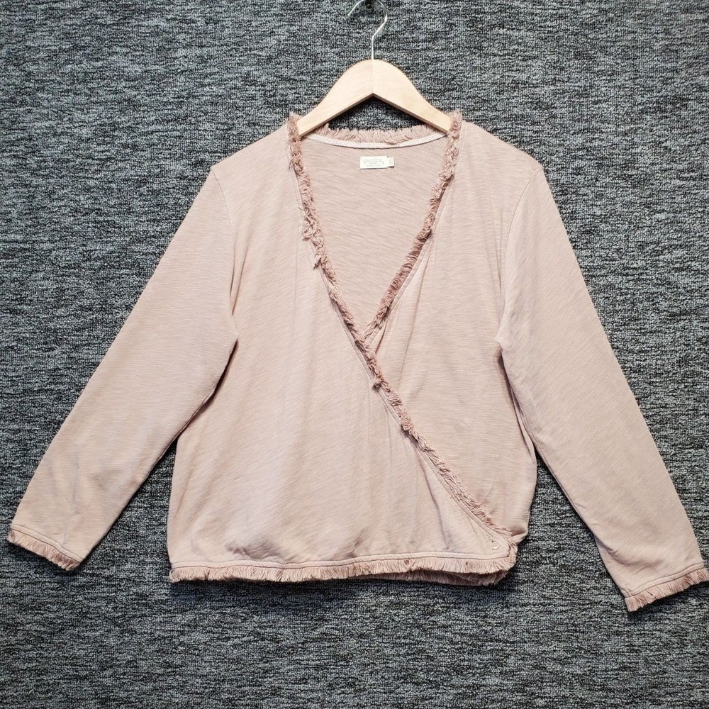 Spartina 449 Clara Convertible Sweater Women L Pink Cottagecore Quiet Luxury Top